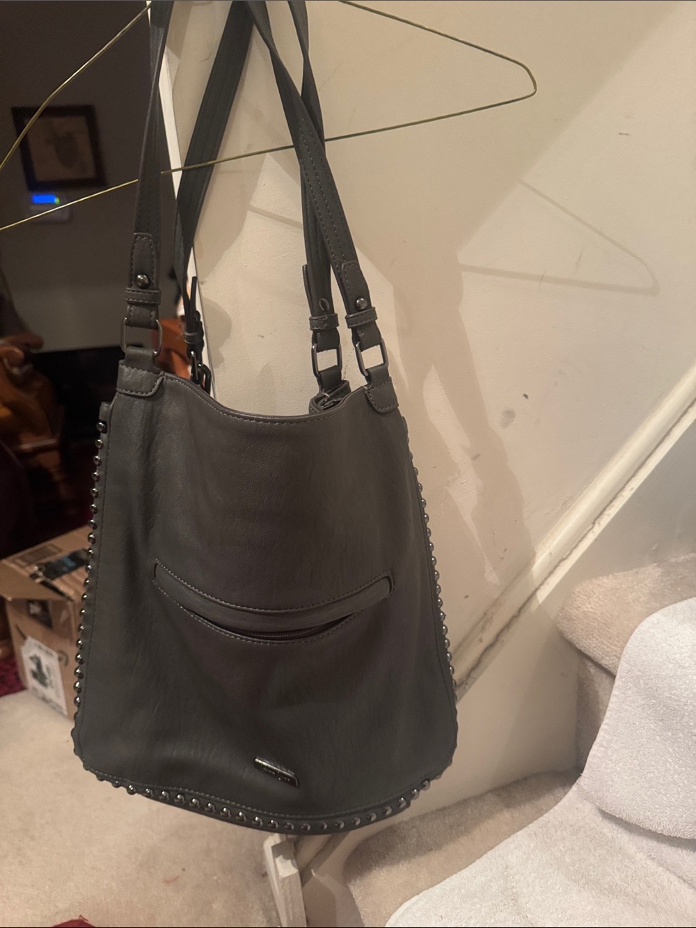 Jessica Simpson Black Stud-Trim Shoulder Hobo